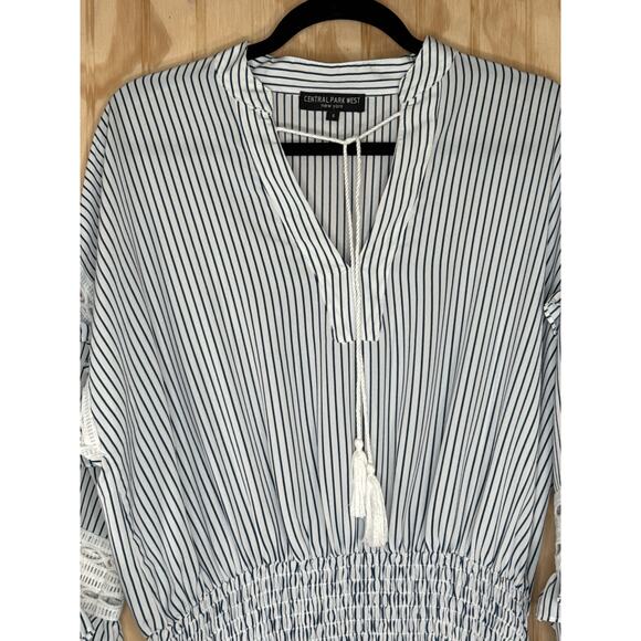 Central Park West Claudia Smocked Waist Boho Chic Blue White Stripe Dress Small - Picture 5 of 10